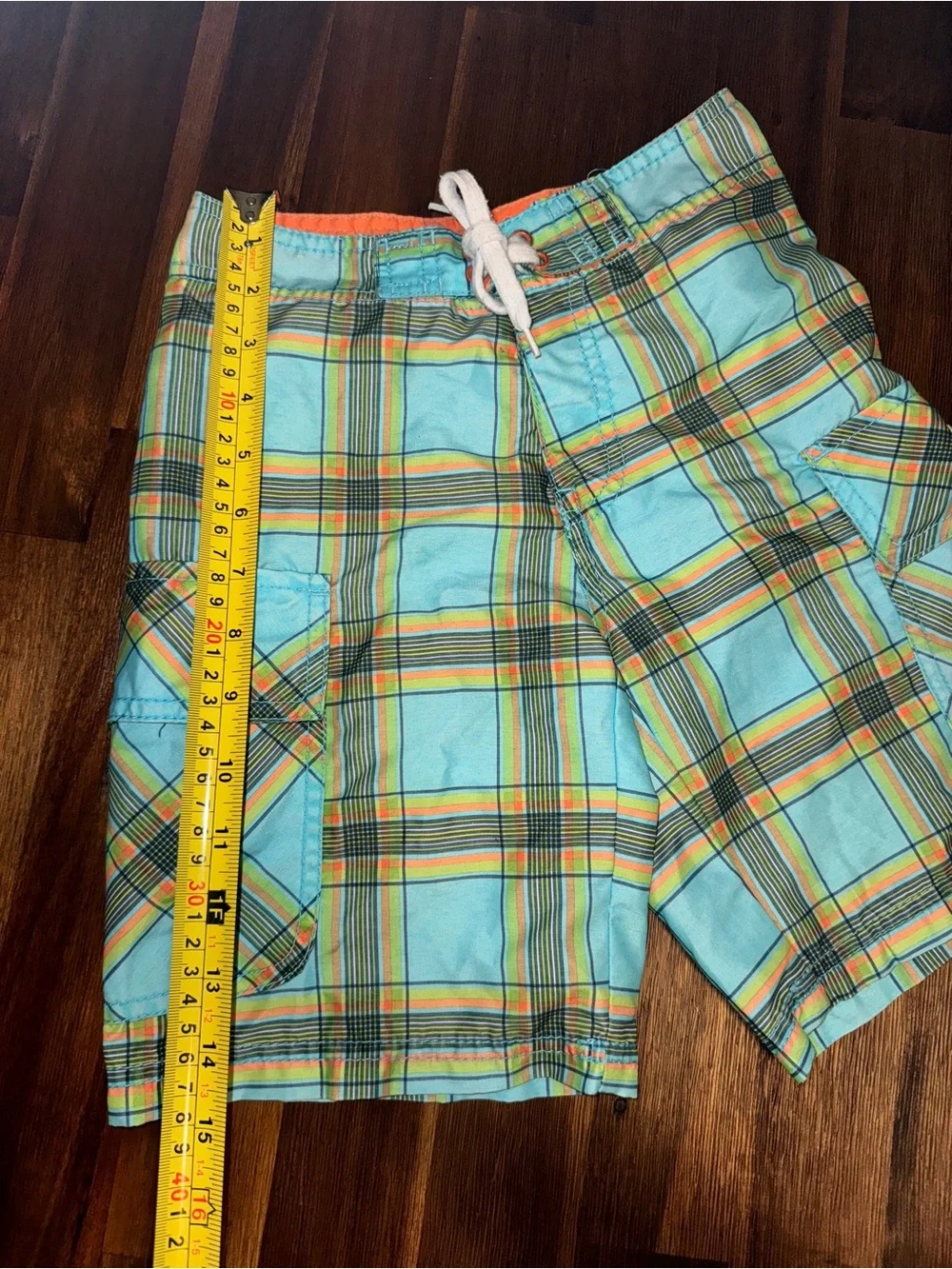 Ecko Unlimited Unltd Aqua & Green Plaid Swim Trunks